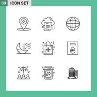 Modern Set of 9 Outlines and symbols such as weather night computing moon world Editable Vector Design Elements