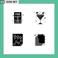 Pictogram Set of 4 Simple Solid Glyphs of emergency high fire sparkling water paper Editable Vector Design Elements