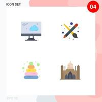 4 User Interface Flat Icon Pack of modern Signs and Symbols of cloud toy brush pencil bangladesh Editable Vector Design Elements