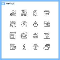 Set of 16 Vector Outlines on Grid for break wash brain cleaning unlock Editable Vector Design Elements