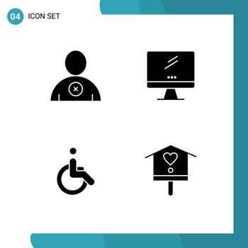 paquete de interfaz de usuario de 4 glifos sólidos básicos de eliminación de elementos de diseño vectorial editables de computadora de bicicleta imac walk vector