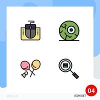 Pack of 4 Modern Filledline Flat Colors Signs and Symbols for Web Print Media such as mouse racket computer night spring Editable Vector Design Elements
