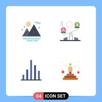 conjunto moderno de 4 iconos planos pictograma de montañas inspeccionar podio de elevación de equilibrio elementos de diseño vectorial editables vector