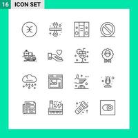 Set of 16 Modern UI Icons Symbols Signs for transport time boom box delivery media Editable Vector Design Elements