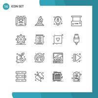 Set of 16 Vector Outlines on Grid for ui gear design basic close Editable Vector Design Elements