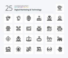 Digital Marketing And Technology 25 Line icon pack including projection. signal. handwatch. wifi. atou vector