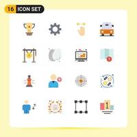 16 Universal Flat Color Signs Symbols of instrument audio hand vehicles zoom out Editable Pack of Creative Vector Design Elements