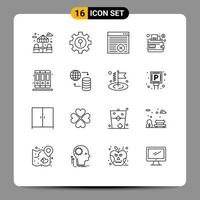 Set of 16 Modern UI Icons Symbols Signs for hosting education internet books money Editable Vector Design Elements