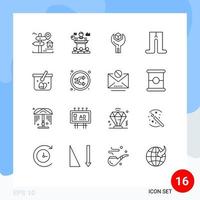 Modern Set of 16 Outlines Pictograph of tights baby presentation service product Editable Vector Design Elements