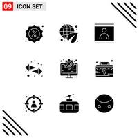 Set of 9 Vector Solid Glyphs on Grid for business left human switch picture Editable Vector Design Elements