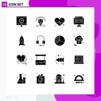 User Interface Pack of 16 Basic Solid Glyphs of spaceship link tips internet domain Editable Vector Design Elements