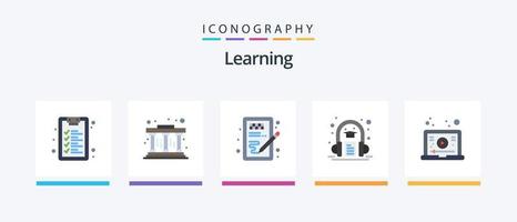 paquete de iconos planos de aprendizaje 5 que incluye tutorial. Internet. cabeza. aprendizaje. libro. diseño de iconos creativos vector