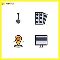 4 User Interface Filledline Flat Color Pack of modern Signs and Symbols of showel location repair medicine point Editable Vector Design Elements