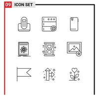 Set of 9 Modern UI Icons Symbols Signs for science developer phone application back Editable Vector Design Elements