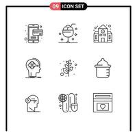 Set of 9 Vector Outlines on Grid for branch human school future advanced Editable Vector Design Elements