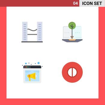 Mobile Interface Flat Icon Set of 4 Pictograms of buildings internet twin towers organic content speaker Editable Vector Design Elements