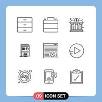 User Interface Pack of 9 Basic Outlines of success layout footwear presentation power Editable Vector Design Elements