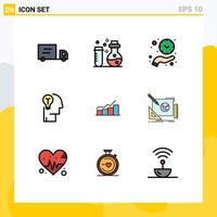 Set of 9 Modern UI Icons Symbols Signs for chart solution hold human bulb Editable Vector Design Elements