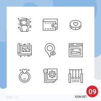 Pack of 9 Modern Outlines Signs and Symbols for Web Print Media such as eye plan favorite floor blue Editable Vector Design Elements