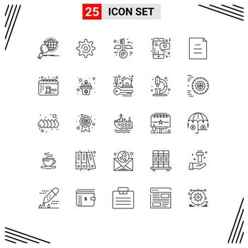 25 User Interface Line Pack of modern Signs and Symbols of text document architecture text mobile Editable Vector Design Elements