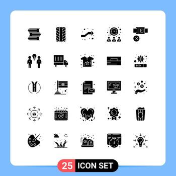 User Interface Pack of 25 Basic Solid Glyphs of brainstorm lock right not network Editable Vector Design Elements