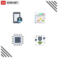 Group of 4 Flat Icons Signs and Symbols for gdpr cpu user strategy green Editable Vector Design Elements