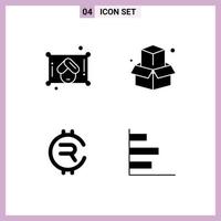 Mobile Interface Solid Glyph Set of 4 Pictograms of woman crypto currency box rubycoin graphic Editable Vector Design Elements