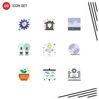 Universal Icon Symbols Group of 9 Modern Flat Colors of analysis pencil ecg solution bulb Editable Vector Design Elements