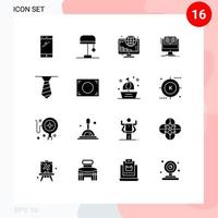 Set of 16 Commercial Solid Glyphs pack for necktie cv investment computer document Editable Vector Design Elements