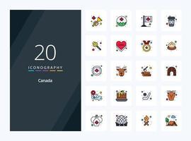 20 icono lleno de línea de canadá para presentación vector