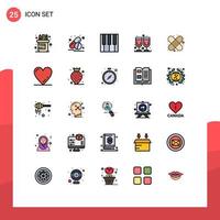 Universal Icon Symbols Group of 25 Modern Filled line Flat Colors of love heart piano first aid band aid Editable Vector Design Elements