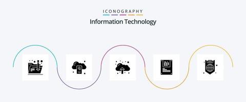 Information Technology Glyph 5 Icon Pack Including shield. internet. data. global. data vector