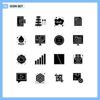 Group of 16 Solid Glyphs Signs and Symbols for document audit sound study learning Editable Vector Design Elements