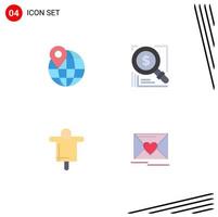 Mobile Interface Flat Icon Set of 4 Pictograms of globe farm search business scarecrow Editable Vector Design Elements