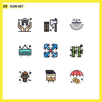 Modern Set of 9 Filledline Flat Colors and symbols such as arrows board wood open structure Editable Vector Design Elements