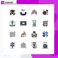 16 Thematic Vector Flat Color Filled Lines and Editable Symbols of service computer mask laptop buttercup flower Editable Creative Vector Design Elements