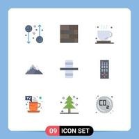 Mobile Interface Flat Color Set of 9 Pictograms of tree hill strategy landscape tea Editable Vector Design Elements