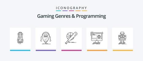 Géneros de juegos y paquete de íconos de la línea 5 de programación, incluida la raíz. administración. desarrollador. tocar. juego. diseño de iconos creativos vector