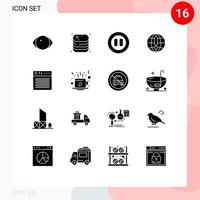 Solid Glyph Pack of 16 Universal Symbols of audio world shop browser globe Editable Vector Design Elements