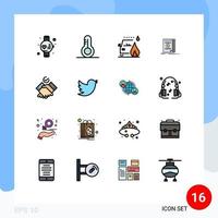 16 Universal Flat Color Filled Line Signs Symbols of network themes fire job money Editable Creative Vector Design Elements