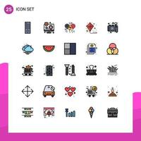 25 Thematic Vector Filled line Flat Colors and Editable Symbols of photography camera bloone kite entertainment Editable Vector Design Elements