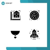 Mobile Interface Solid Glyph Set of 4 Pictograms of blue heart home connection rocket Editable Vector Design Elements