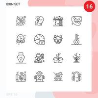 Mobile Interface Outline Set of 16 Pictograms of message call mind crain architecture Editable Vector Design Elements