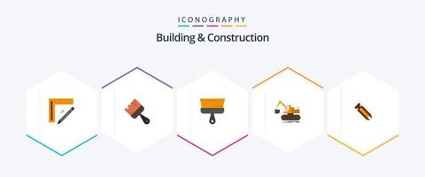 edificio y construcción 25 paquete de iconos planos que incluye tornillo. elevar. pintura. construcción. herramienta vector