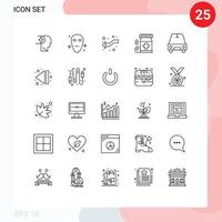 grupo de 25 líneas de signos y símbolos para la forma de pasajero que se cruzan con elementos de diseño de vectores editables de enfermedad de fitness