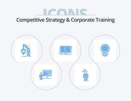 estrategia competitiva y capacitación corporativa paquete de iconos azules 5 diseño de iconos. lección. libro. decisión. paquete. mano vector