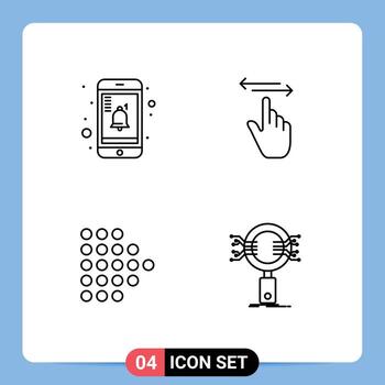 Mobile Interface Line Set of 4 Pictograms of mobile right finger left analysis Editable Vector Design Elements