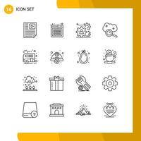 Pictogram Set of 16 Simple Outlines of cloud service cloud computing purchase teamwork production Editable Vector Design Elements