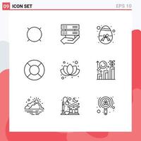 Universal Icon Symbols Group of 9 Modern Outlines of plum chinese easter recreations float Editable Vector Design Elements