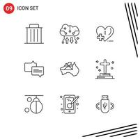 Mobile Interface Outline Set of 9 Pictograms of australia mail online backup chat hospital Editable Vector Design Elements